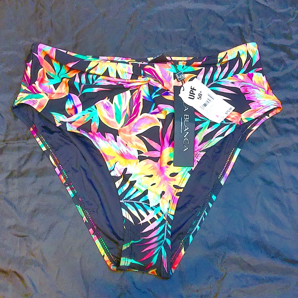 NWT La Blanca Vibrant Jungle Leaf Bikini Bottoms,UPF50+, Size 12